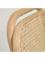 ANTIA sgabello seduta h 65 cm in legno massello di rovere schianale in rattan e seduta in tessuto idrorepellente