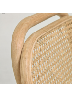 ANTIA Sitzhocker H 65 cm aus massivem Eichenholz mit Rattan-Rückenlehne und Sitzfläche aus wasserabweisendem Stoff