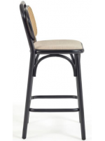 MORGAN tabouret d'assise h 65 cm en bois de chêne massif noir avec dossier en rotin et assise en tissu hydrofuge