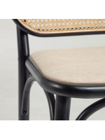 MORGAN seat stool h 65 cm in solid black wood with rattan back and seat in water-repellent fabric