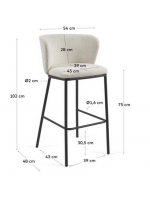 ACETTA seat h 75 cm in fabric and black metal structure design stool