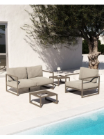 PAESTUM 60x60 cm Couchtisch aus taubengrau lackiertem Aluminium für die Gartenterrasse im Freien