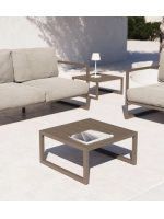 PAESTUM 60x60 cm Couchtisch aus taubengrau lackiertem Aluminium für die Gartenterrasse im Freien