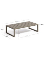 PAESTUM 114x60 cm Couchtisch aus taubengrau lackiertem Aluminium für die Gartenterrasse im Freien