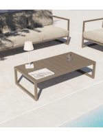 PAESTUM 114x60 cm Couchtisch aus taubengrau lackiertem Aluminium für die Gartenterrasse im Freien