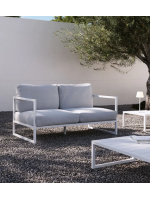 LIRICA en aluminio blancoy cojines en tejido desenfundable hidrófugo y lavable sofá de 2 plazas