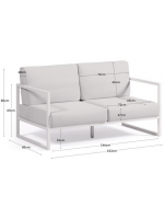 LIRICA in white aluminum and cushions in water-repellent and washable removable fabric 2 seater sofa