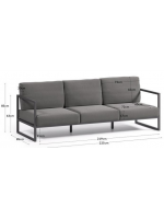 ALETRA aus Anthrazit Aluminium und Kissen aus wasserabweisendem und waschbarem abnehmbarem Stoff 3-Sitzer-Sofa