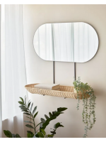 GLASGOV wall mirror with shelf in natural rattan