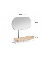 GLASGOV wall mirror with shelf in natural rattan
