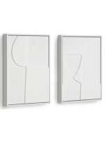 PRIMULA set of two modern paintings on white embossed canvas