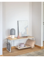 MELA Mueble TV de 110 cm en metal blanco y melamina de madera natural