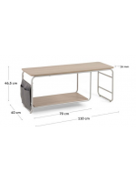 MELA Mueble TV de 110 cm en metal blanco y melamina de madera natural