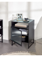 LEE bedside table in black steel and design tempered glass