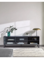 LEE in black metal and tempered glass TV cabinet