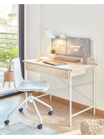MELA desk 100x62 cm in white metal and natural wood melamine