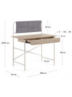 MELA Schreibtisch 100x62 cm aus weißem Metall und Melamin aus natürlichem Holz