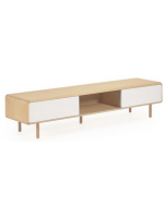 LENA TV cabinet 180 cm in solid wood and with 2 sliding doors in ash veneer