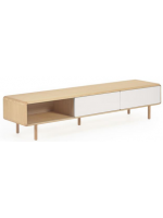 LENA TV cabinet 180 cm in solid wood and with 2 sliding doors in ash veneer