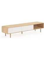 LENA TV cabinet 180 cm in solid wood and with 2 sliding doors in ash veneer