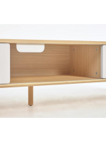 LENA TV cabinet 180 cm in solid wood and with 2 sliding doors in ash veneer