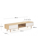 LENA TV cabinet 180 cm in solid wood and with 2 sliding doors in ash veneer