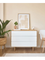 LENA Commode 99 cm en bois massif et placage frêne