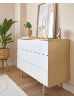 LENA Commode 99 cm en bois massif et placage frêne