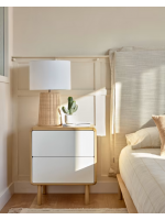MONTR lampe à poser en rotin naturel et coton blanc