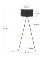 COLAY brass metal tripod with black fabric lampshade floor lamp