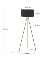 COLAY lampadaire trépied métal laiton avec abat-jour tissu noir