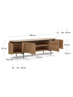 BASCO Mueble de TV o aparador 200 cm en diseño de listones de madera maciza