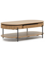 BASCO 135x65 oval coffee table with solid wood drawer with slatted base design living house