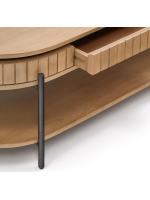 BASCO tavolino ovale 135x65 con cassetto in legno massello effetto dogato design living casa