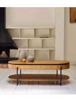 BASCO 135x65 oval coffee table with solid wood drawer with slatted base design living house