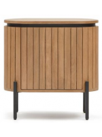 BASCO bedside table in solid wood with slatted effect and black metal design living house