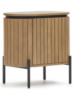 BASCO bedside table in solid wood with slatted effect and black metal design living house