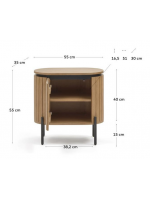 BASCO Nachttisch aus Massivholz mit Lattenoptik und schwarzem Metall Design Wohnhaus