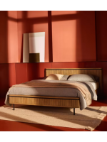 BASCO double bed with 160x200 cm slatted base in solid mango wood with slatted effect