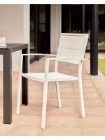 FAST blanche ou noire en aluminium peint et chaise empilable en textilène pour intérieur ou extérieur
