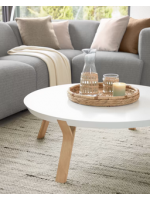 ANAPOLIS round coffee table with white lacquered top and ash wood legs