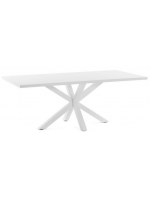 DUCAT 160 ou 180 ou 200 cm Table design fixe mélaminé blanc et pieds acier blanc