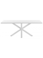 DUCAT 160 ou 180 ou 200 cm Table design fixe mélaminé blanc et pieds acier blanc