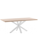 FEDERAL 160 ou 180 ou 200 cm Table design fixe mélaminé naturel et pieds acier blanc