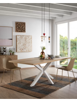 FEDERAL 160 ou 180 ou 200 cm Table design fixe mélaminé naturel et pieds acier blanc