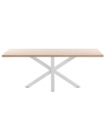 FEDERAL 160 ou 180 ou 200 cm Table design fixe mélaminé naturel et pieds acier blanc