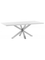 LIMIT 160 ou 180 ou 200 cm avec plateau en mélaminé blanc et pieds en acier inoxydable table fixe