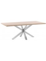 AFROS 160 ou 180 ou 200 cm avec plateau en mélaminé naturel et pieds en acier inoxydable table design fixe