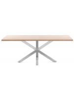 AFROS 160 ou 180 ou 200 cm avec plateau en mélaminé naturel et pieds en acier inoxydable table design fixe