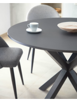 NEVER Table de 120 cm de diamètre avec plateau noir et piètement en métal noir